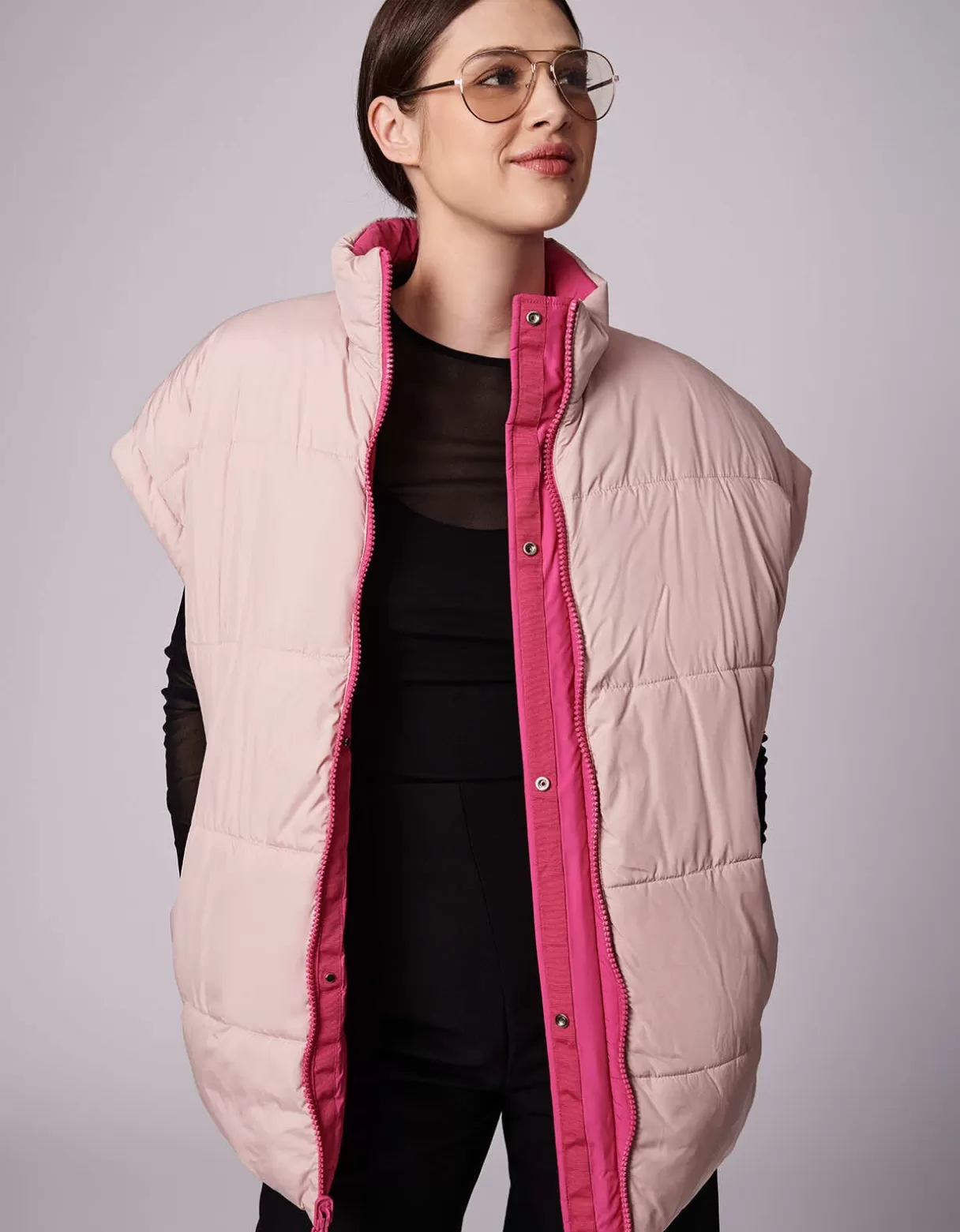 Women Bernardo Fashions Vests>Breast Cancer Awareness Reversible Puffer Vest