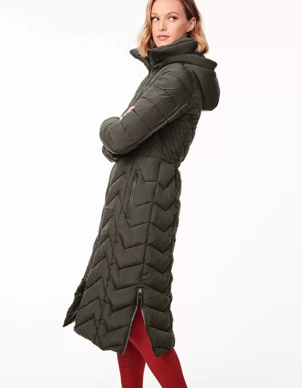 Women Bernardo Fashions Long Coats>Chevron City Long Puffer Coat