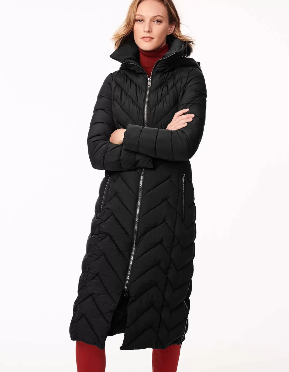 Women Bernardo Fashions Long Coats>Chevron City Long Puffer Coat