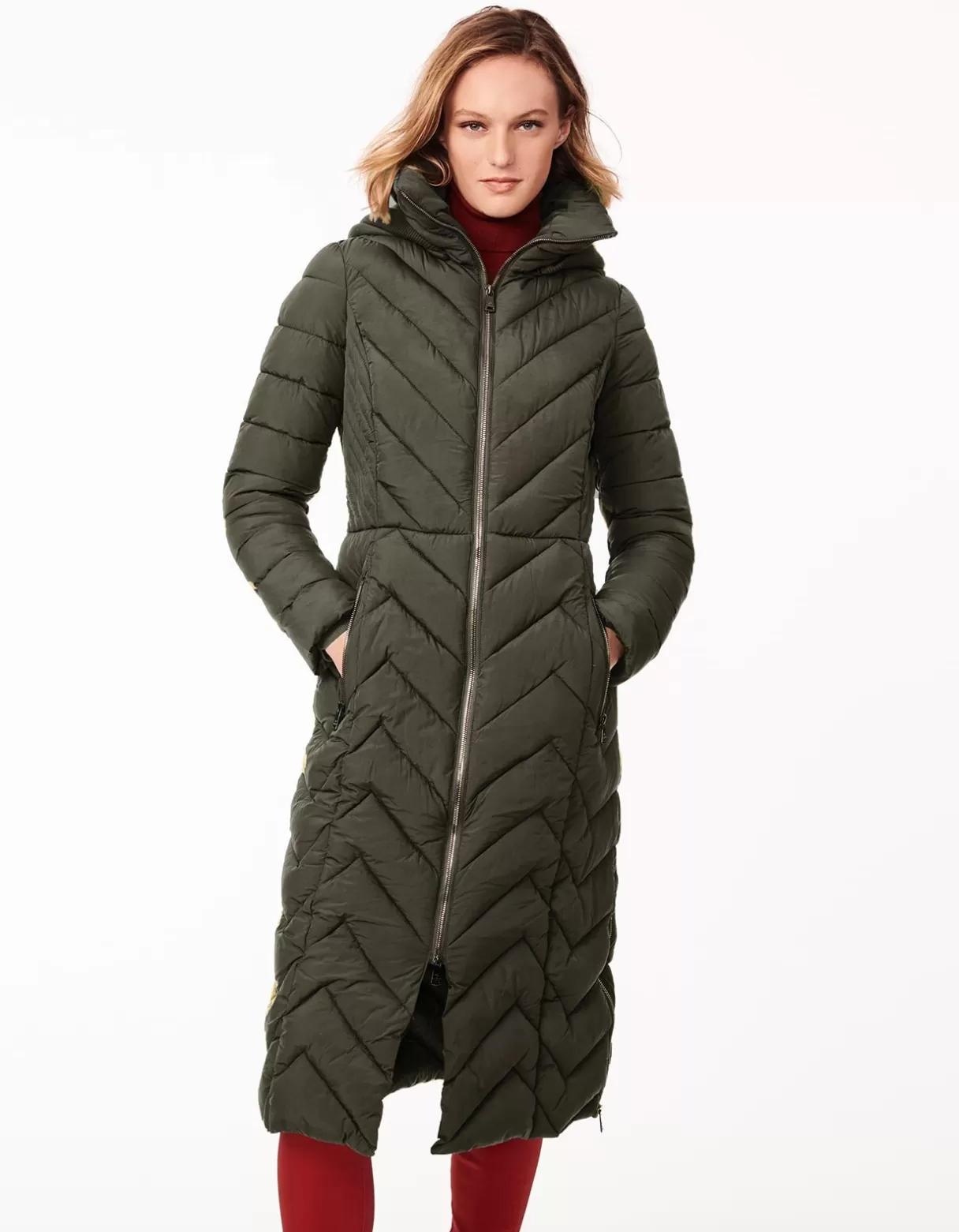 Women Bernardo Fashions Long Coats>Chevron City Long Puffer Coat