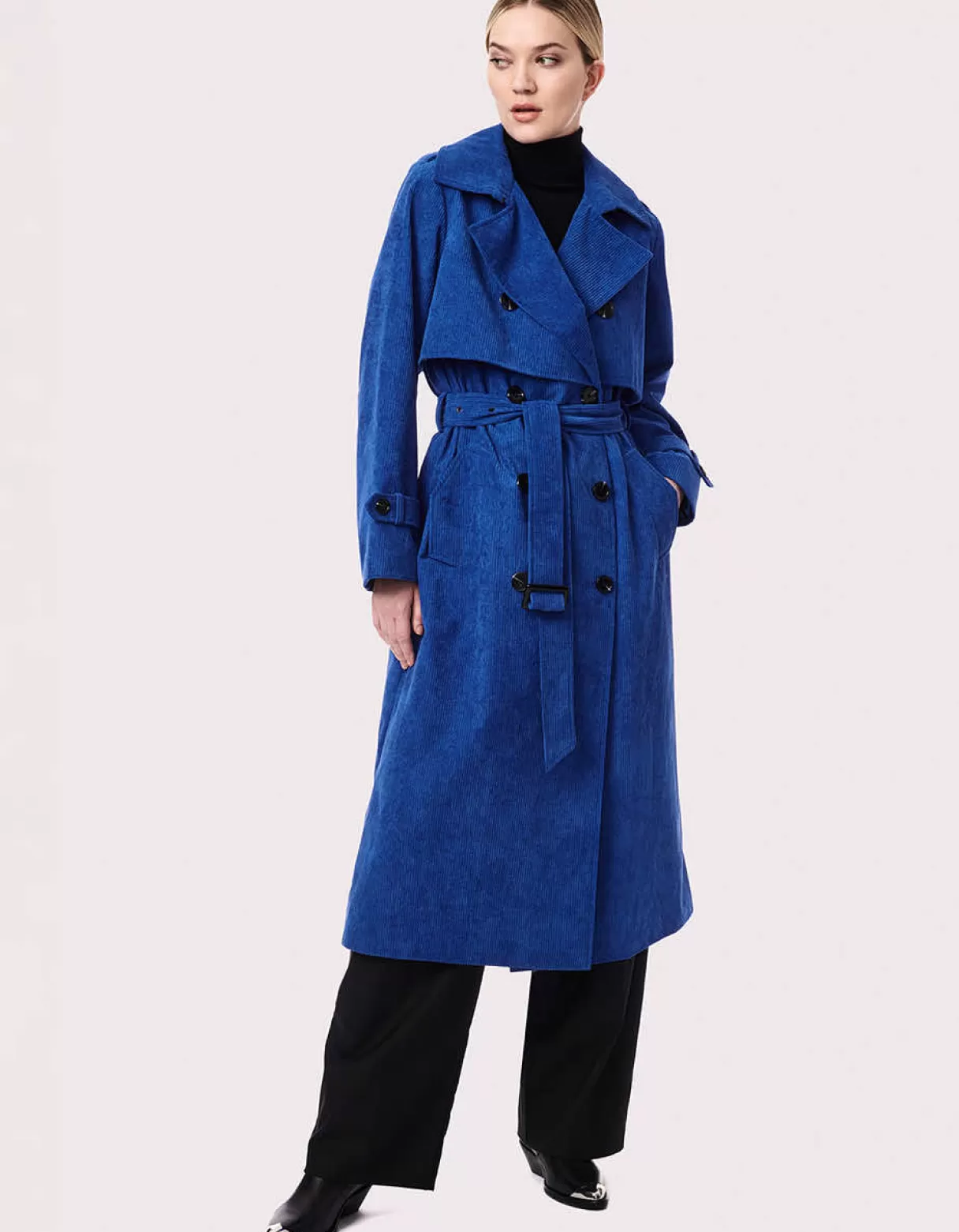 Women Bernardo Fashions Rain Or Shine>Corduroy Long Belted Trench Coat