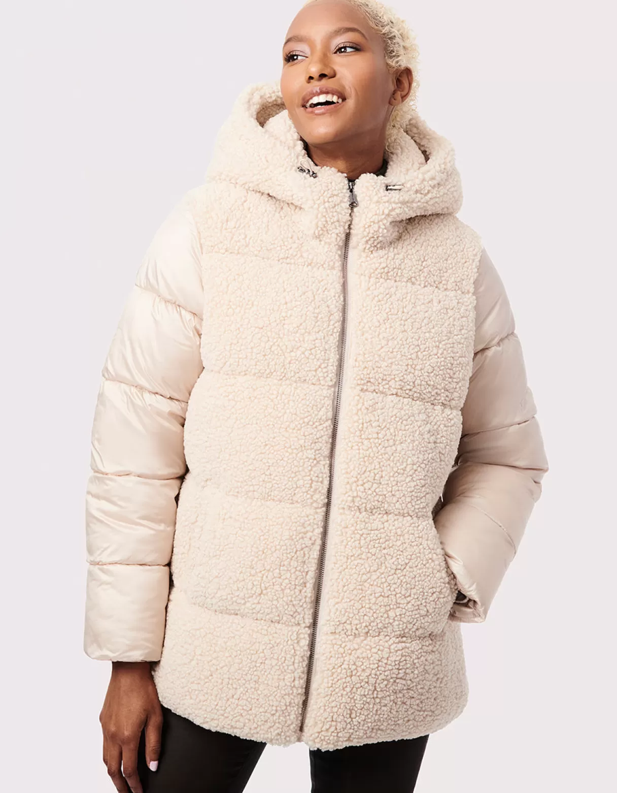 Women Bernardo Fashions Vegan Fur>Cozy Combo Vegan Fur Puffer Jacket