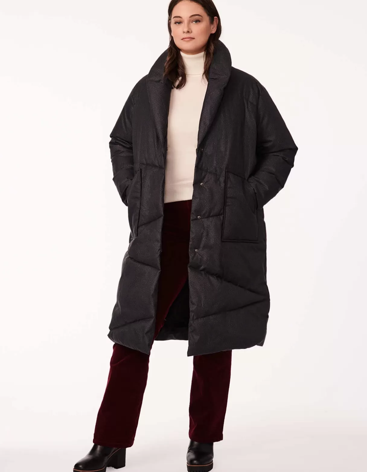 Women Bernardo Fashions Heavy Winter Coats>District Drama Long Belted Puffer Coat - Curve