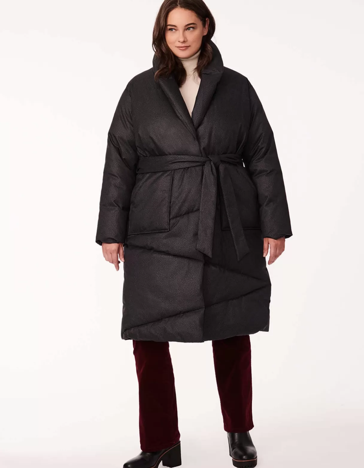 Women Bernardo Fashions Heavy Winter Coats>District Drama Long Belted Puffer Coat - Curve