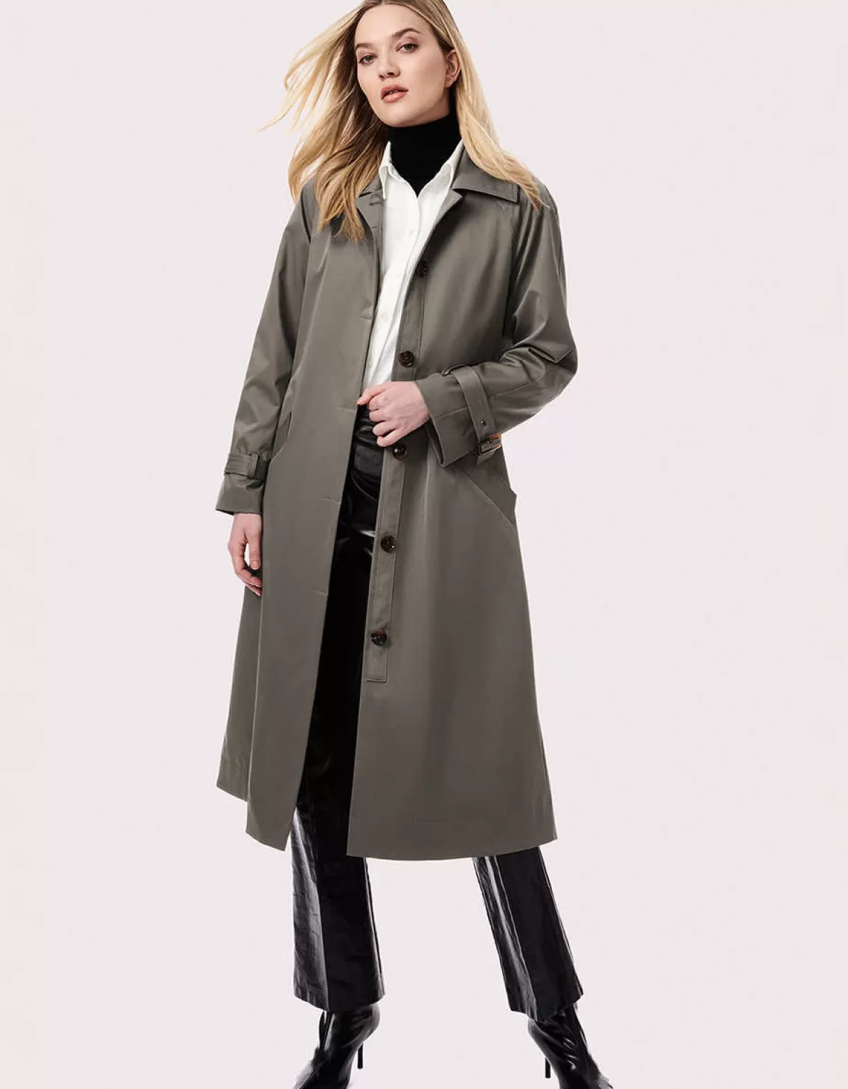 Women Bernardo Fashions Rain Or Shine>Getaway Belted Long Rain Coat