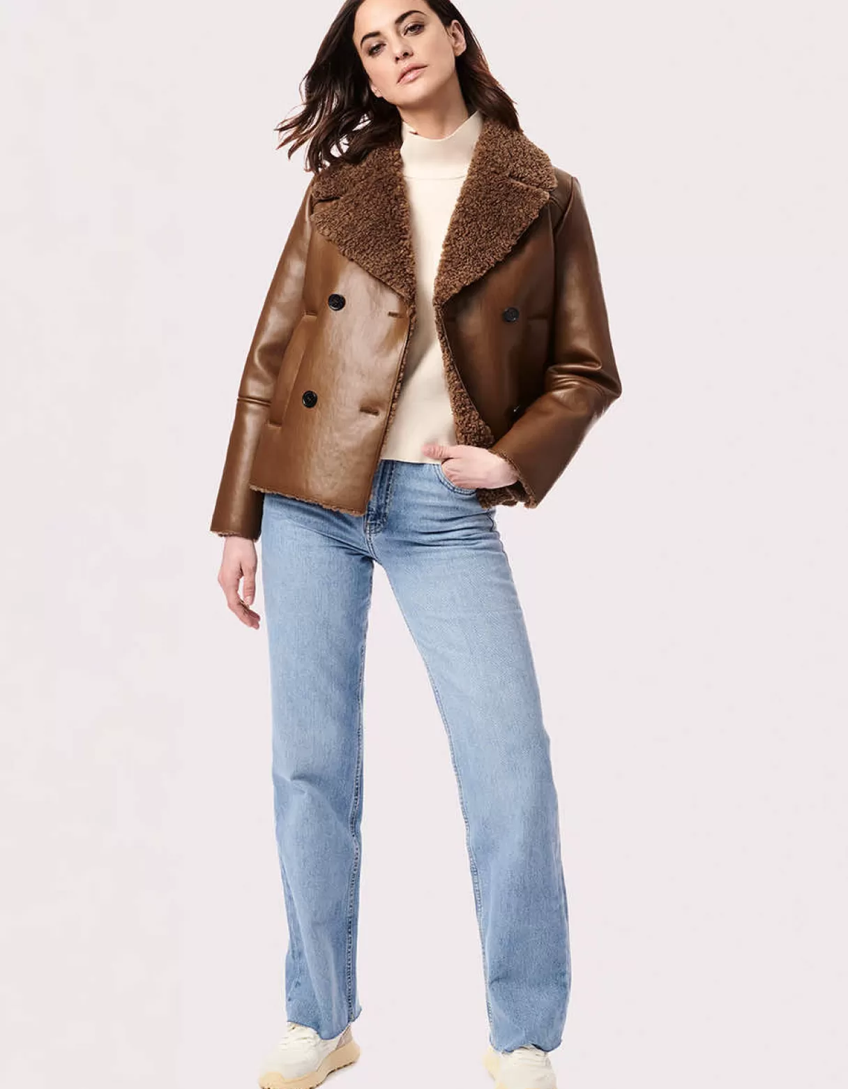 Women Bernardo Fashions Leather>In The Mix Vegan Leather-Fur Jacket