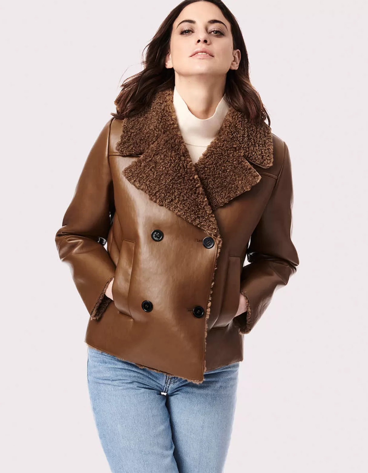 Women Bernardo Fashions Leather>In The Mix Vegan Leather-Fur Jacket