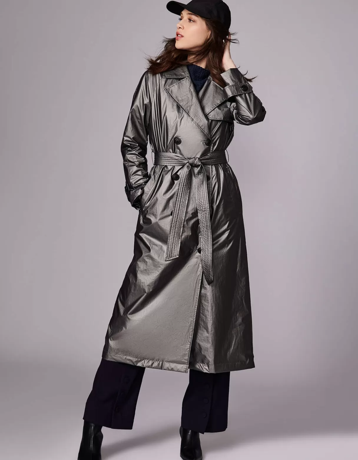 Women Bernardo Fashions Rain Or Shine>Luxe Belted Long Rain Coat