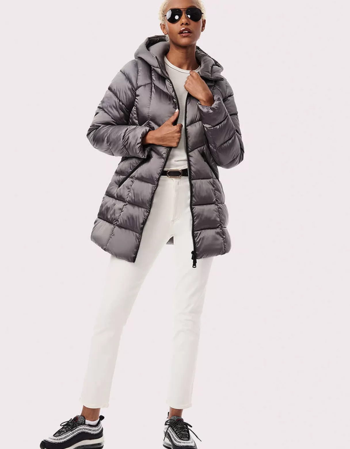 Women Bernardo Fashions Jackets>Metallic Fab Funnel Quilted Puffer Jacket