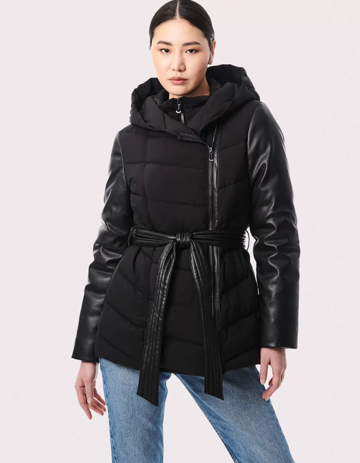 Women Bernardo Fashions Jackets>Modern Mixer Vegan Leather Puffer Jacket