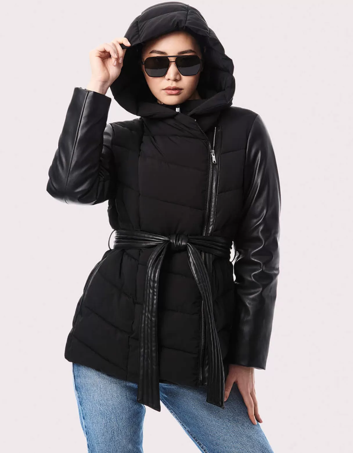 Women Bernardo Fashions Jackets>Modern Mixer Vegan Leather Puffer Jacket