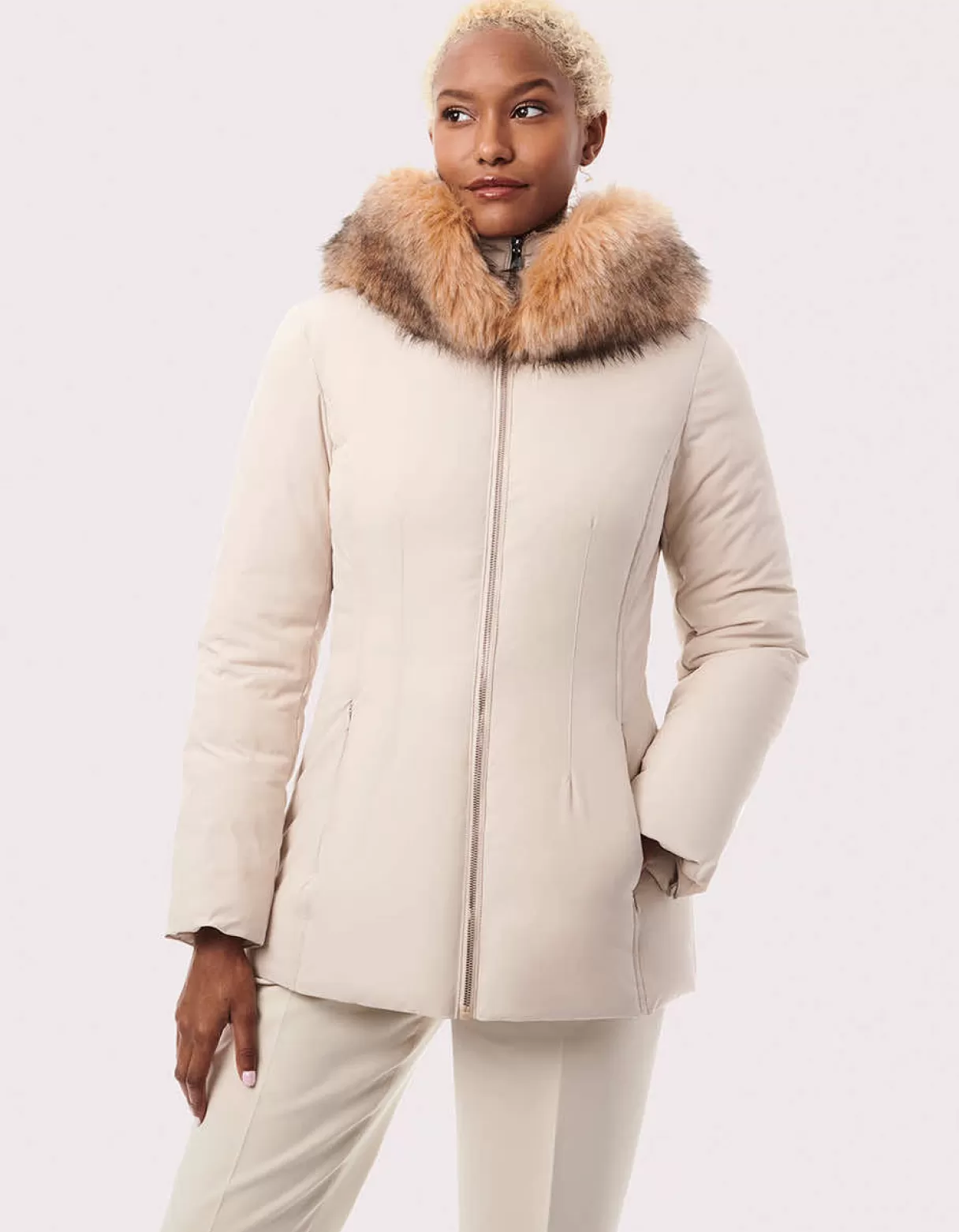 Women Bernardo Fashions Jackets>Nordic Vegan Fur Trim Puffer Jacket