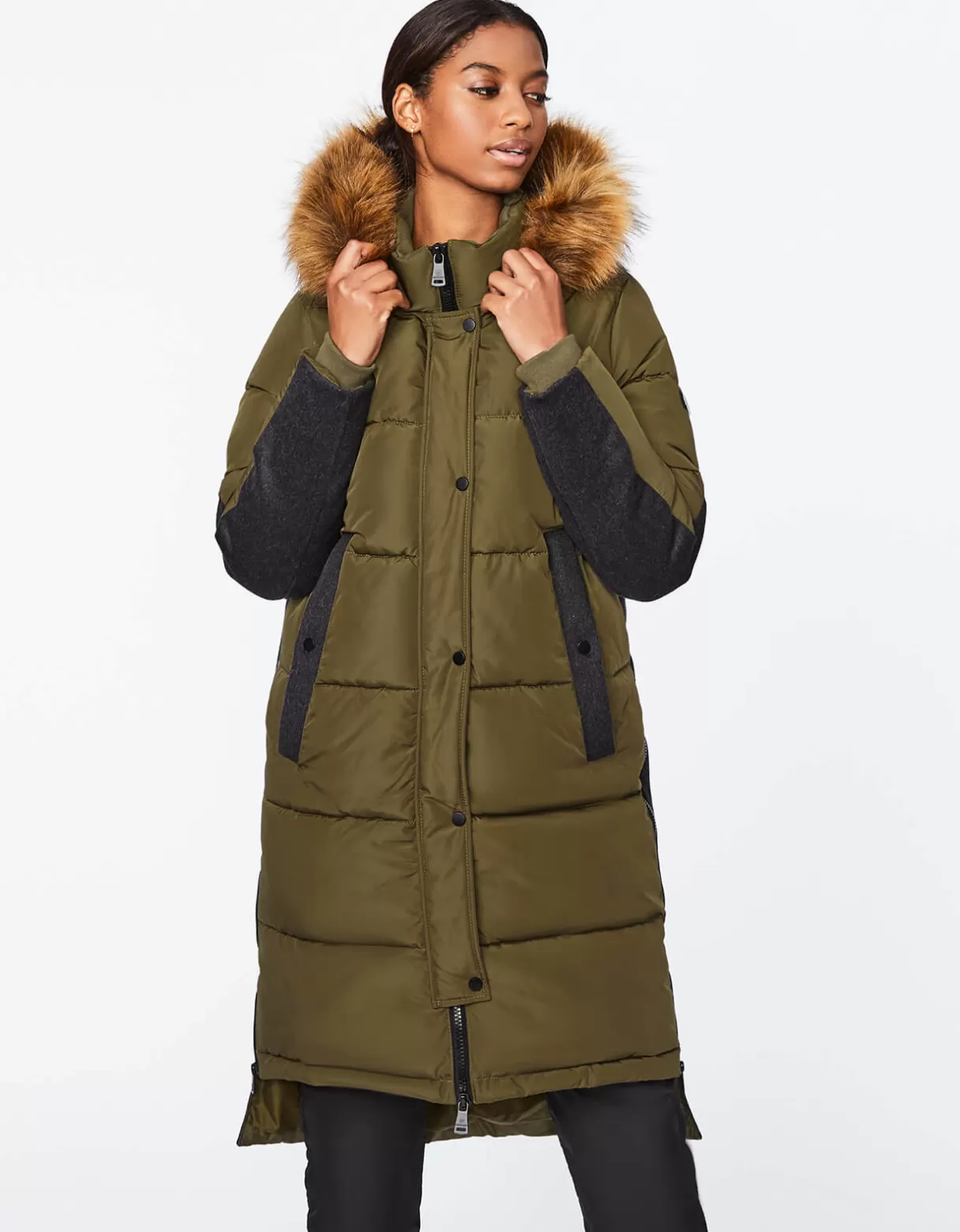 Women Bernardo Fashions Long Coats>Outdoorsy Wool Combo Puffer Coat