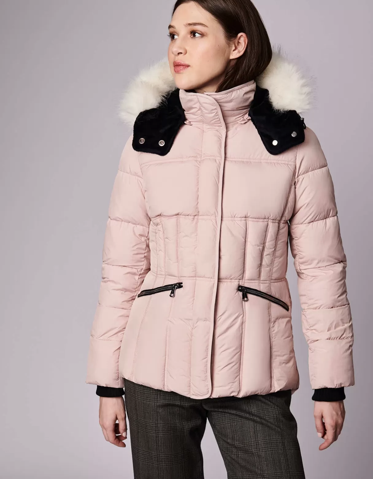 Women Bernardo Fashions Jackets>Park City Vegan Fur Trim Puffer Jacket