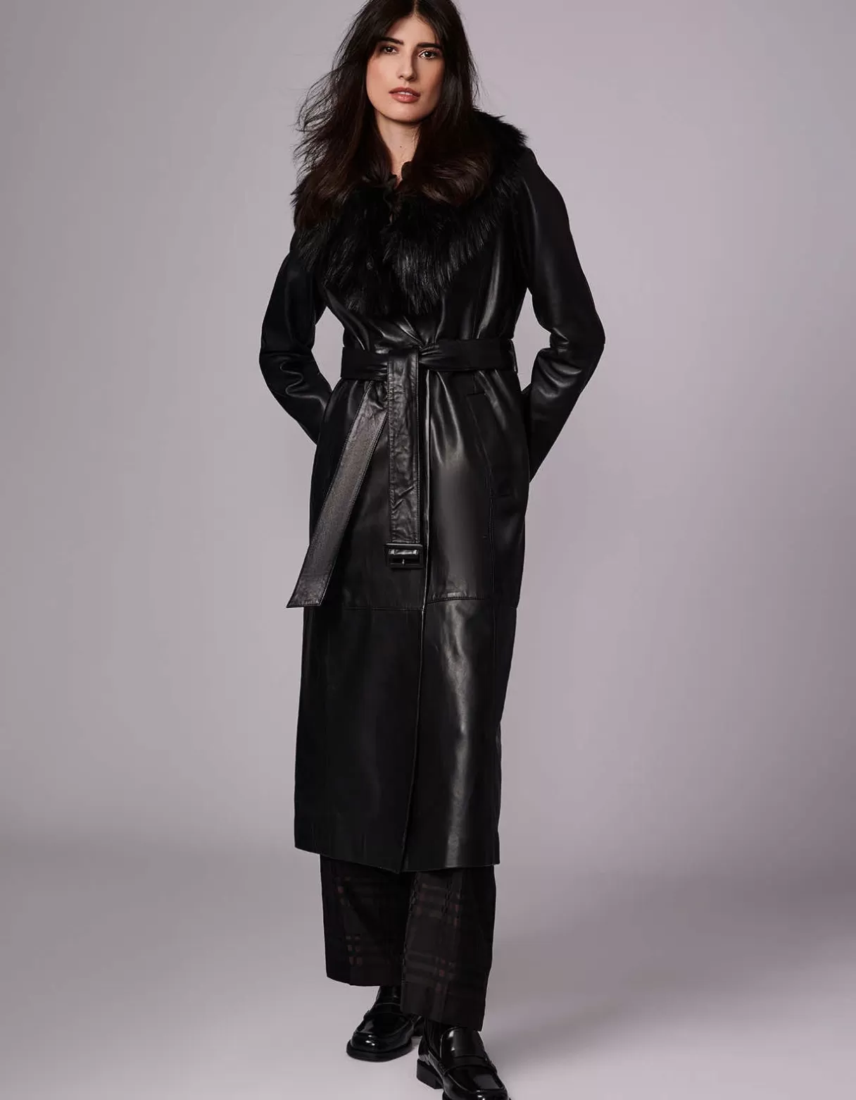 Women Bernardo Fashions Leather>Rsvp Leather Faux Fur Long Coat