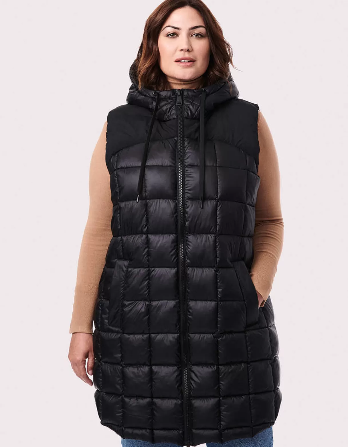 Women Bernardo Fashions Vests>Square Hooded Puffer Vest - Curve