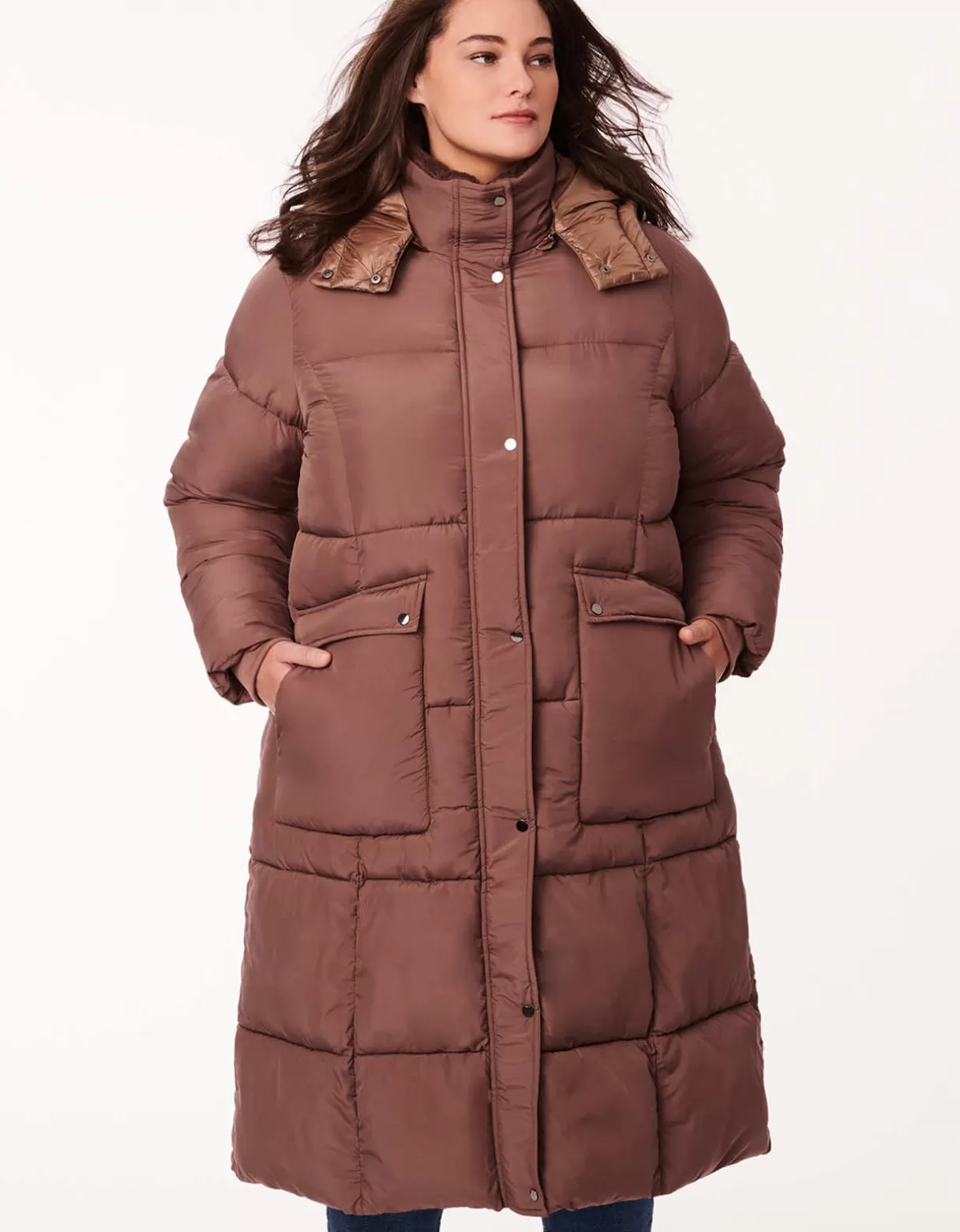 Women Bernardo Fashions Long Coats>Town Square Long Winter Puffer Coat - Curve