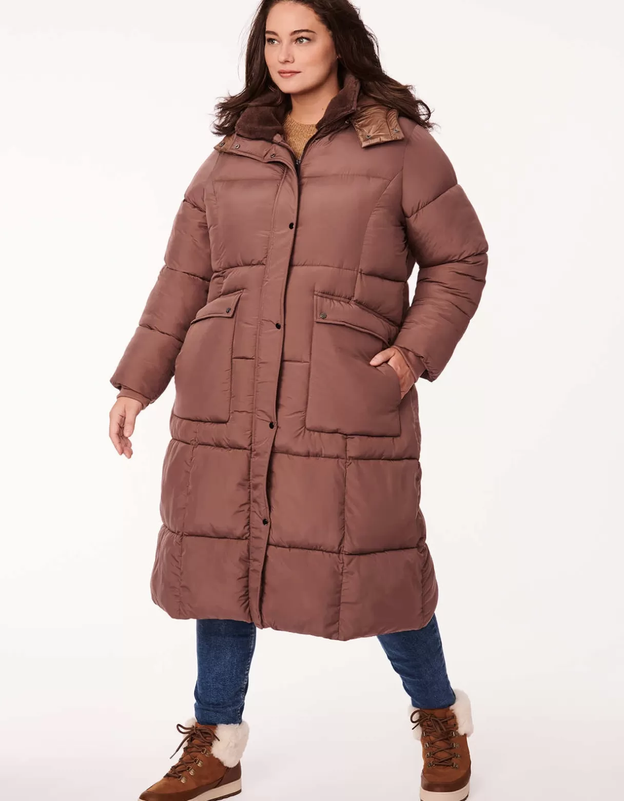 Women Bernardo Fashions Long Coats>Town Square Long Winter Puffer Coat - Curve